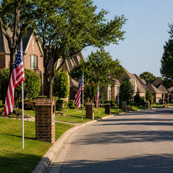 Flags flying in neighborhood